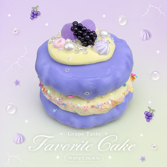 Purple grape cake crunchy squishy with waxy crackle texture, grape toppings and handmade dessert details